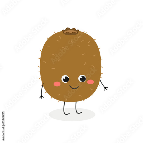 Cute cheerful cartoon kiwi character vector illustration