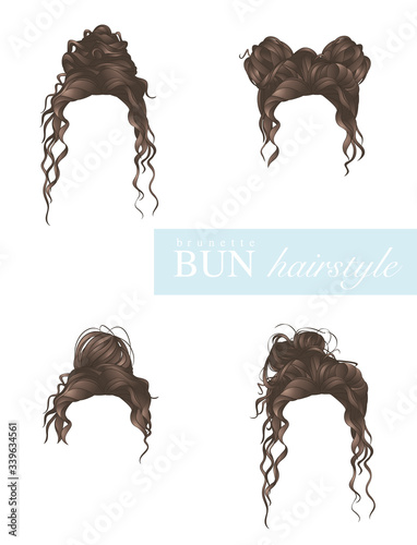 Female bun hairstyles set on white background