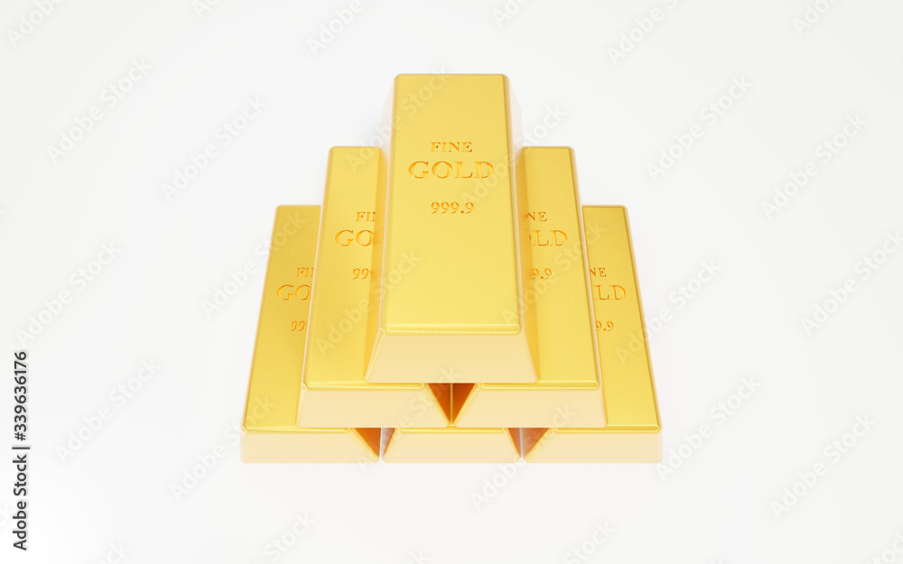 3D Render of fine gold bar, Isolated realistic glossy metallic plate in white background with light and shadow. 3D Render of fine gold bar, Isolated realistic glossy metallic plate in white background with light and shadow.