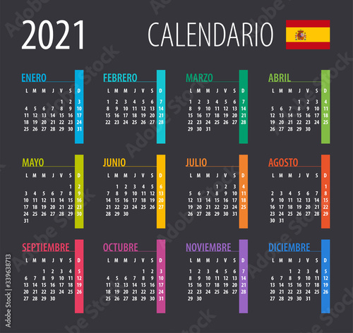 2021 Calendar - illustration. Template. Mock up. Spanish version