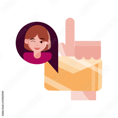 online activities, hand with email character message flat style icon