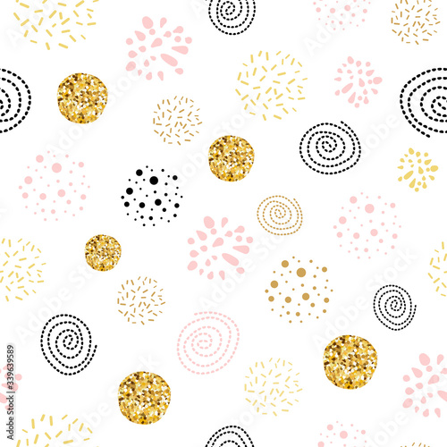 Girls boss seamless pattern polka dot abstract ornament decorated golden, pink, black hand drawn elements vector © Tani Kuzminka