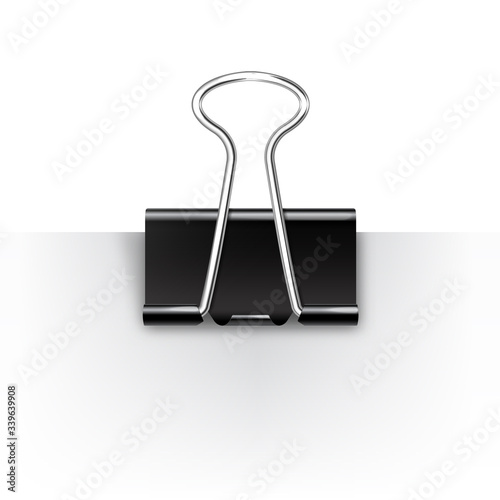 Realistic paper binder. Metal paper clip, holder. Design mockup. Vector illustration.