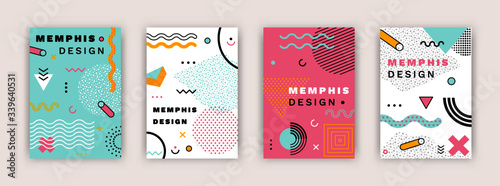 Abstract geometric memphis shapes. Mega set circle triangle elements hipster style. Retro geometry banner design, concept vector illustartion isolated on pastel background