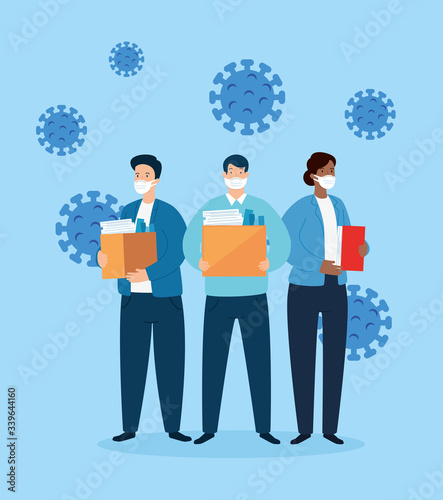 business people unemployed for covid 19 pandemic vector illustration design