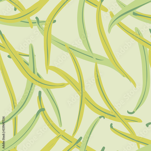 Green beans seamless vector pattern. Culinary surface print design. Can be used on fabrics, stationery and packaging. For cooking, farming, wellbeing and health related projects.