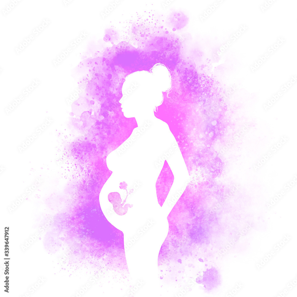 Mothersday Pregnant Woman on lilac Watercolour background 