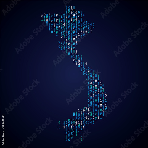 Vietnam country map made from digital binary code