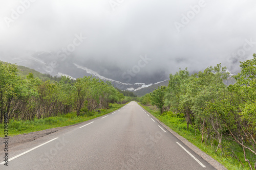 view of an empty winding road at the Lofoten islands