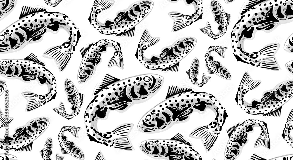 Fish pattern. Marine texture. Seamless textile. Silver decorative pattern.