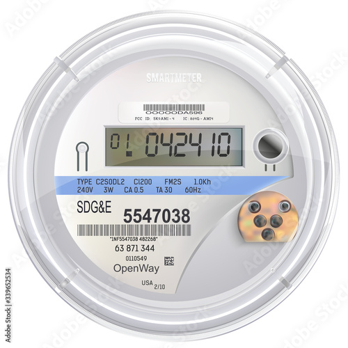 Electric Meter Front View with Copy Space Isolated on White Background. Smart meter. Realistic vector.