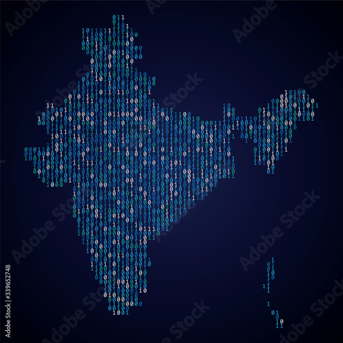 India country map made from digital binary code