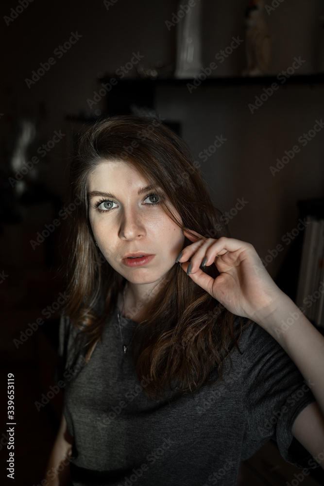 portrait of a girl of European appearance with a sensual gaze looking at the camera portrait of a girl of European appearance with a sensual gaze looking at the camera