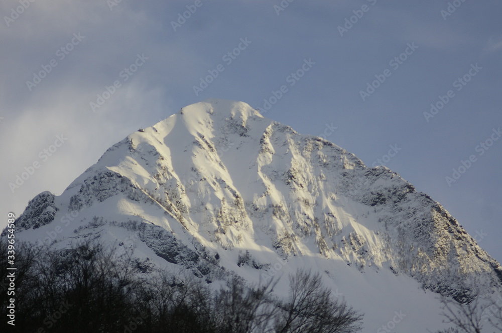 mountain peak in the snow, red meadow