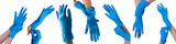 Collage of Hand in blue doctor medical latex gloves_reflex