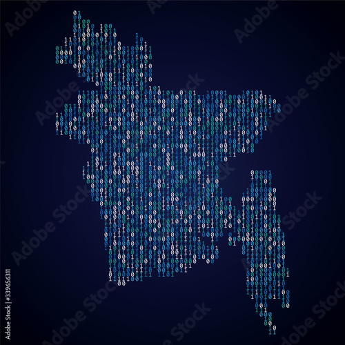 Bangladesh country map made from digital binary code