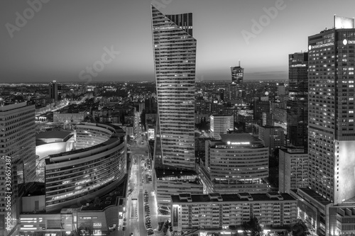 Panorama of Warsaw at night  capital of Poland
