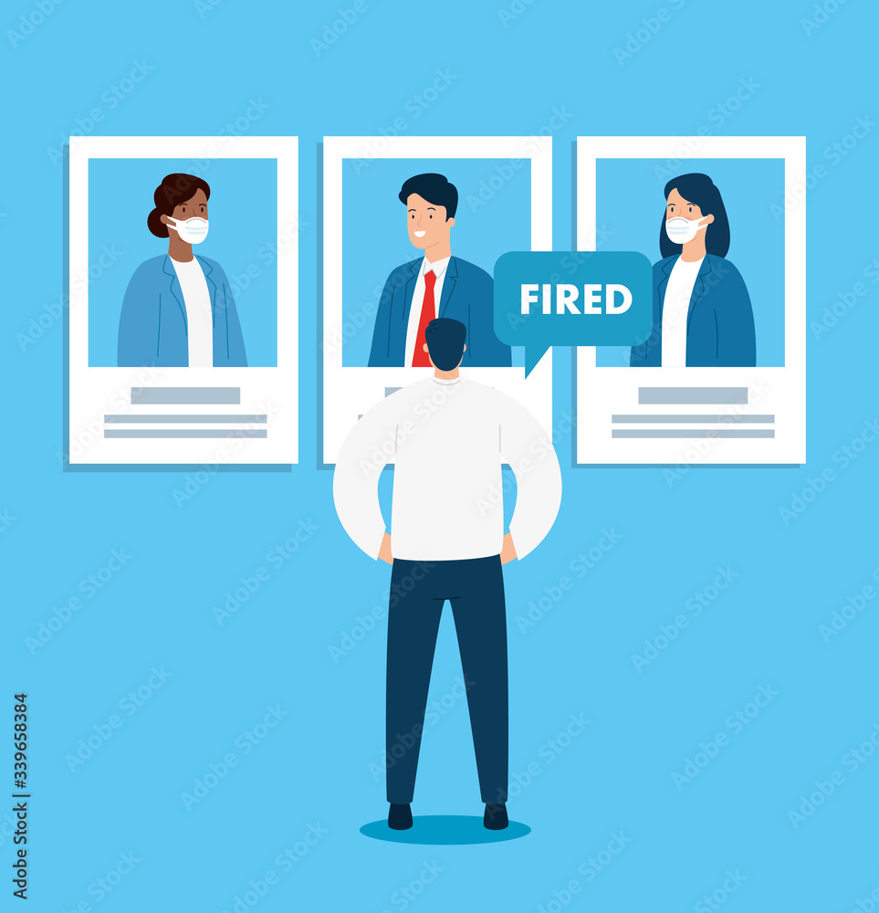 man of back with photos of people fired vector illustration design man of back with photos of people fired vector illustration design