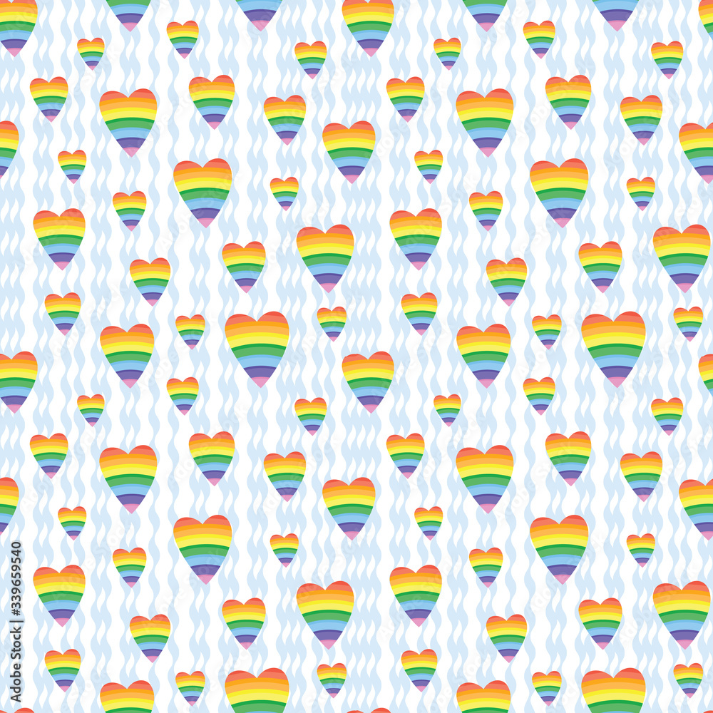Rainbow hearts on textured background. Pattern for fabric, wrapping, textile, wallpaper, apparel, background. Vector illustration Rainbow hearts on textured background. Pattern for fabric, wrapping, textile, wallpaper, apparel, background. Vector illustration