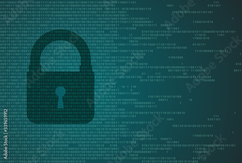 Cyber security data privacy protection  information in network and Internet concept with icon of a lock over binary matrix digits background. Hacker attack lockout, data protection antivirus software