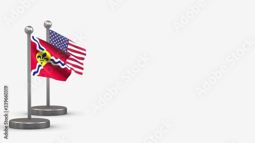 St. Louis Missouri seamless 3D waving flag animation on tiny flagpole.