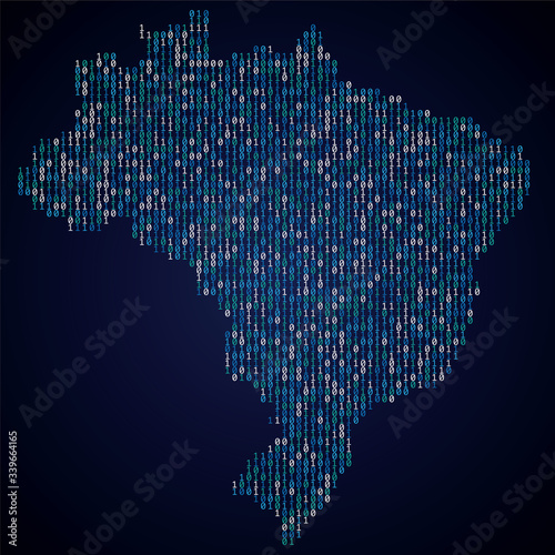 Brazil country map made from digital binary code