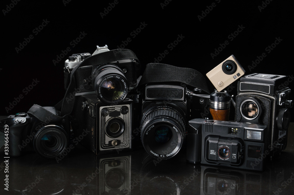still life of old cameras