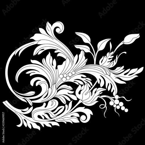 Vintage baroque frame scroll ornament engraving border floral retro pattern antique style acanthus foliage swirl decorative design element filigree calligraphy vector