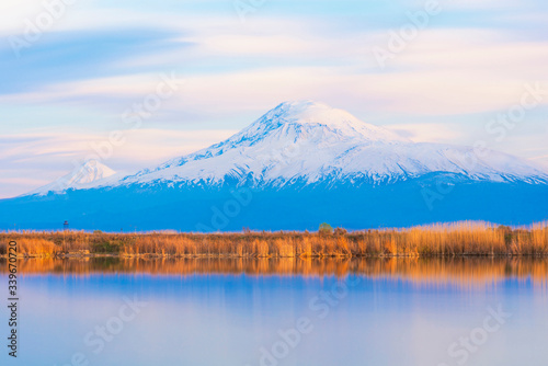 a view of mountain Ararat from Mecamor village Armenia