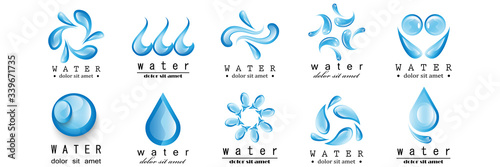 Water Splash Vector And Drop Set - Isolated On White. Abstract Vector Collection Of Flat Water Splash and Drop Logo. Icons For Droplet, Water Wave, Rain, Raindrop, Company Logo And Bubble Design