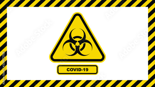 Covid-19 warning sign in a triangle. Global epidemic of SARS-CoV-2 Coronavirus. Vector illustration.