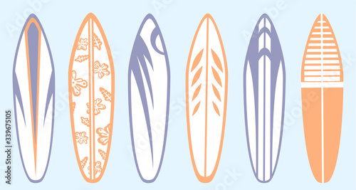 Surfboard design set with different versions. To see the other vector surfboard illustrations , please check Surfboards collection.