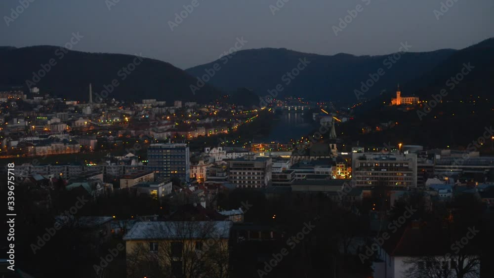 Night city panorama aerial of Usti nad Labem, Czechia Night city panorama aerial of Usti nad Labem, Czechia