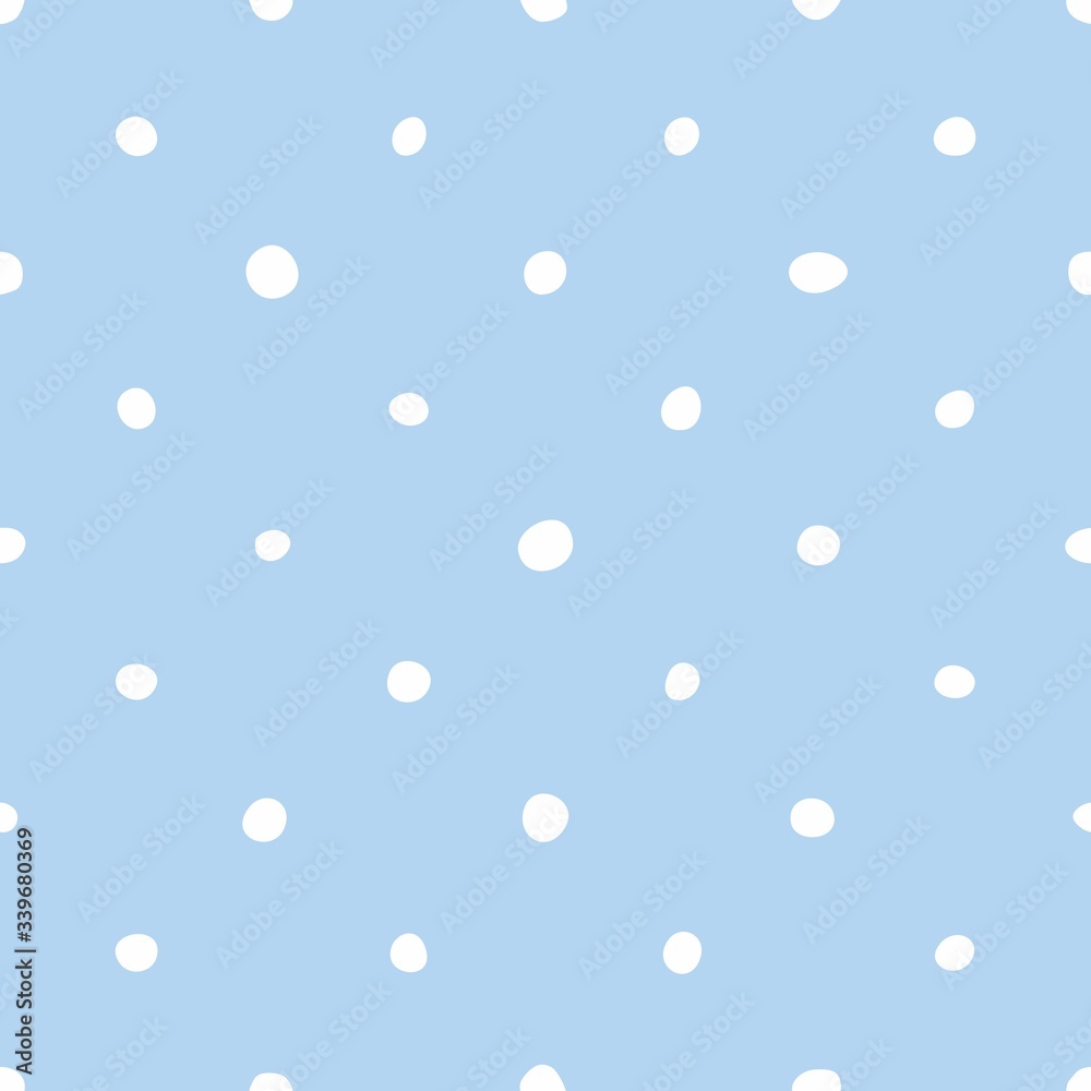 Tile vector pattern with white polka dots on pastel blue background