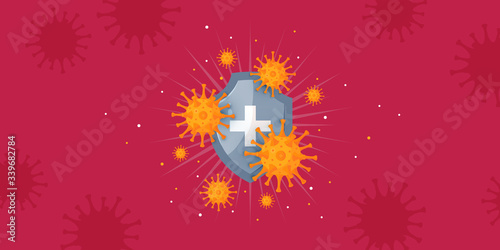 Immune system banner in cartoon style, vector