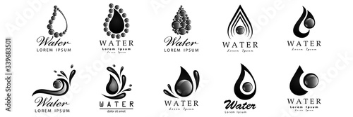Water Splash Vector And Drop Set - Isolated On White Background. Vector Collection Of Flat Water Splash and Oil Drop Logo. Icons For Droplet, Water Wave, Rain, Raindrop, Company Logo And Bubble Design