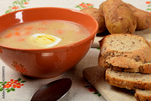 potato and egg soup with bread