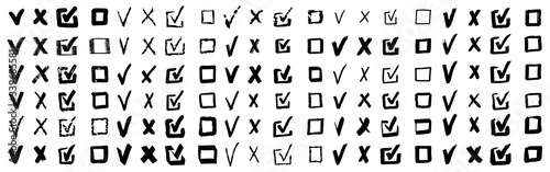 Doodle check marks. Hand drawn checkbox, examination mark and checklist marks. Check signs sketch, voting agree checklist mark or examination task list. sign Isolated vector illustration symbols set