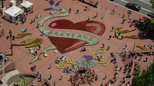 Portland Oregon Festival of Flowers Tattoo Heart Aerial View Pioneer Courthouse Square Downtown People Artists