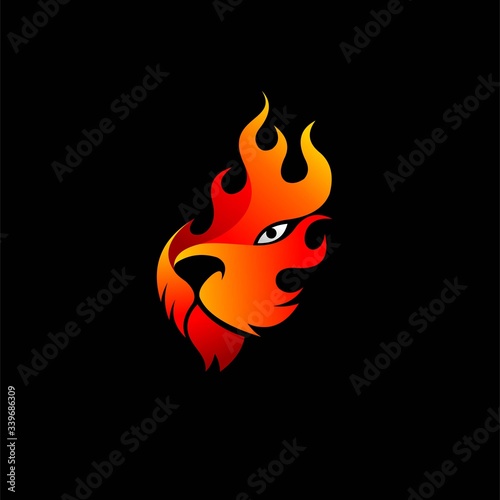 tiger logo design, fire flames on black background