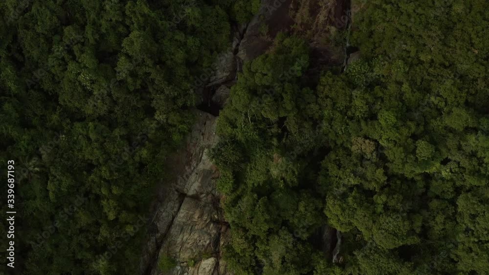 Shooting from a quadrocopter at nomuang falls 1 and 2 on samui island at a huge height with beautiful views with sunset and a beautiful panorama with beautiful views of the Gulf of Siam from the heigh
