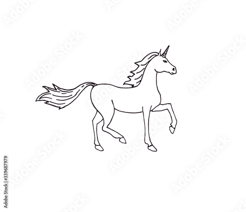 Vector hand drawn doodle sketch unicorn isolated on white background