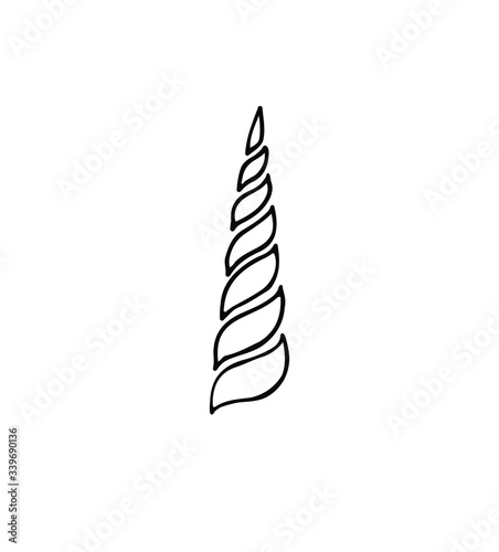 Vector hand drawn doodle sketch unicorn horn isolated on white background