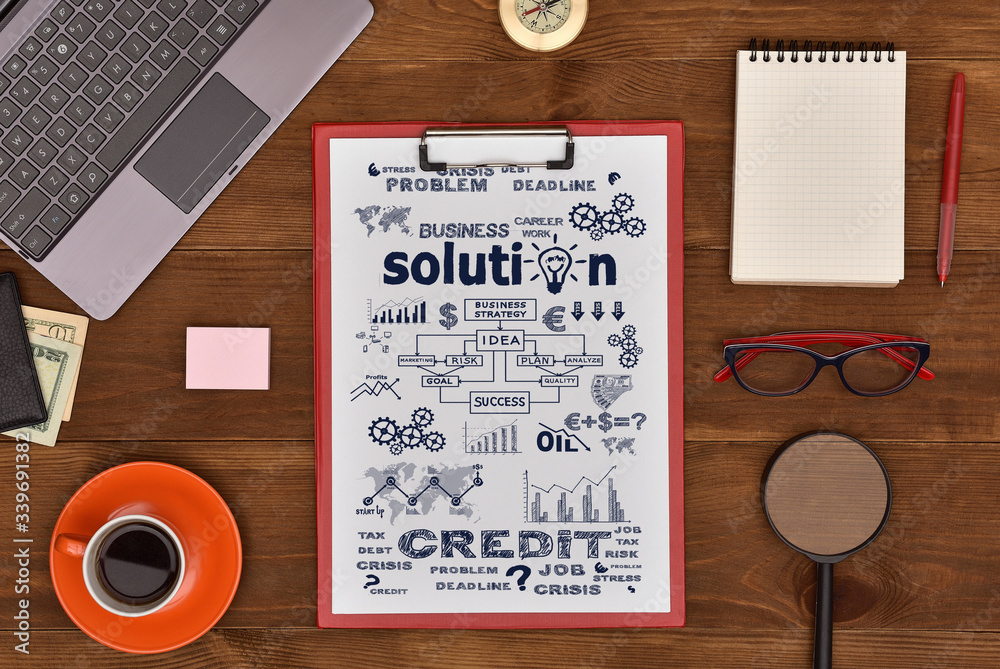 Naklejka premium Clipboard with drawing business plan