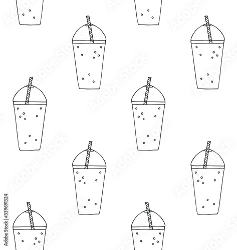 Vector seamless pattern of hand drawn doodle sketch smoothie milk shake drink isolated on white background