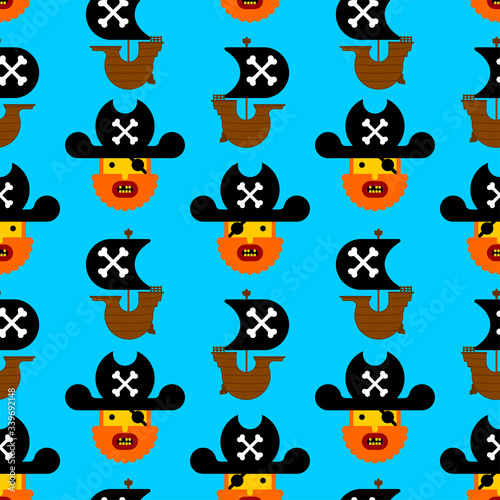 Cartoon pirate pattern seamless. filibuster background. Baby fabric texture. vector ornament