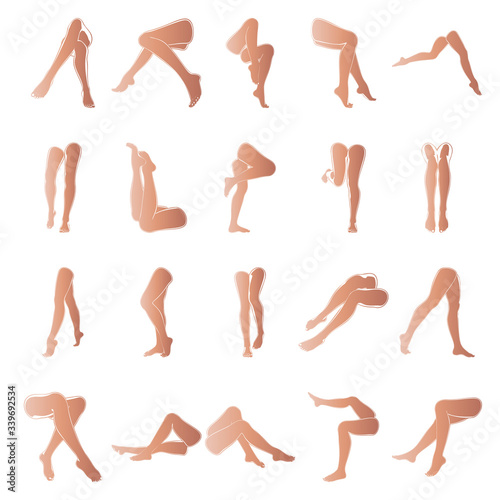 Female legs with pedicure, vector set of beautiful woman legs