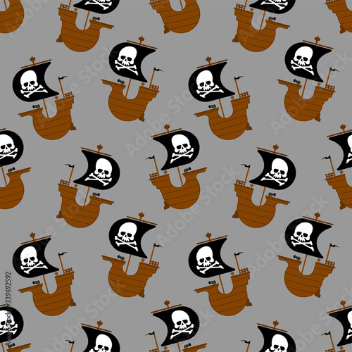 Pirate ship pattern seamless. filibuster background. Baby fabric texture. vector ornament