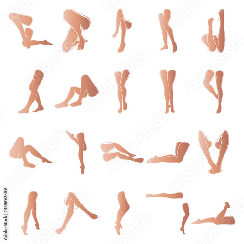 Female legs with pedicure, vector set of beautiful woman legs