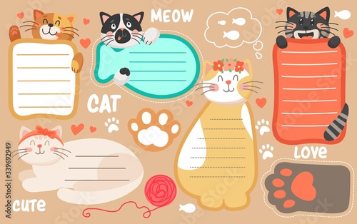 Kids timetable, notepad sheets with cute cats